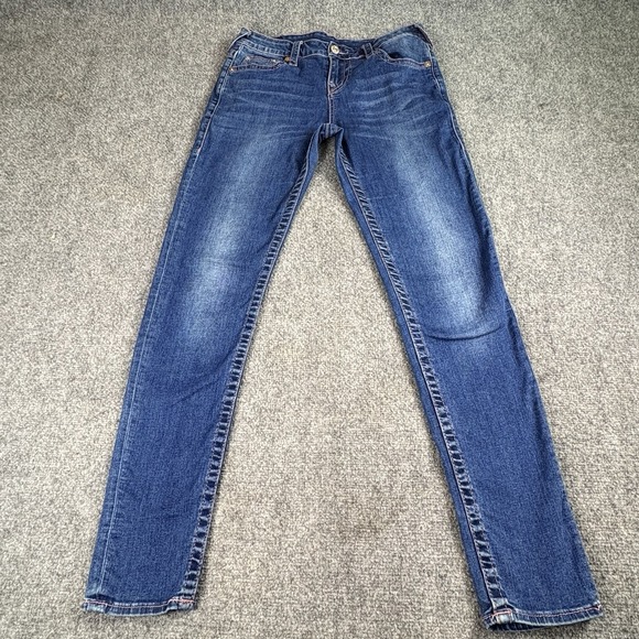 True Religion Sweet Lilac Jeans Girls 16 Blue Flap Pocket Distressed Boho Y2K - Picture 1 of 16